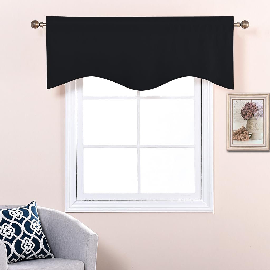 NICETOWN 4 Panels Blackout Curtain Valances 52x18 Black Rod Pocket