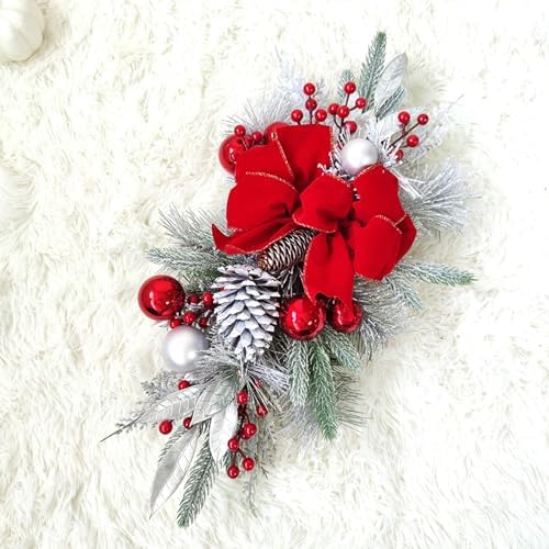 Topyond Christmas Staircase Decoration Cordless PVC Swag Red