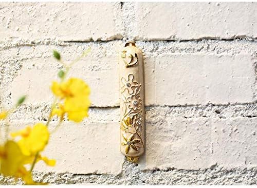 Matashi Hand Painted Mezuzah with Gold Crystals and Floral Design