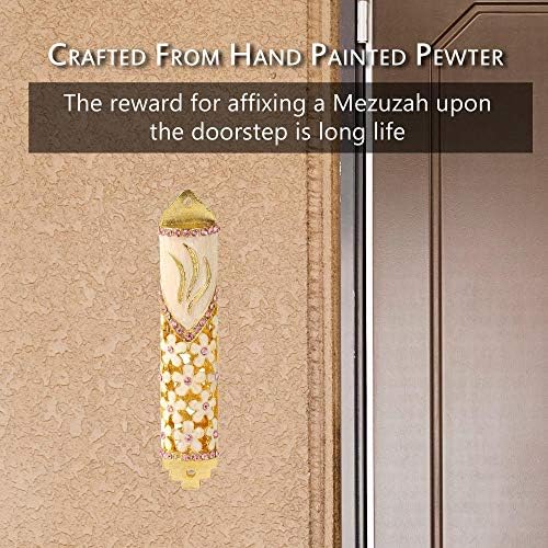 Matashi 425 Inch Hand Painted Mezuzah with Scroll and Floral Design