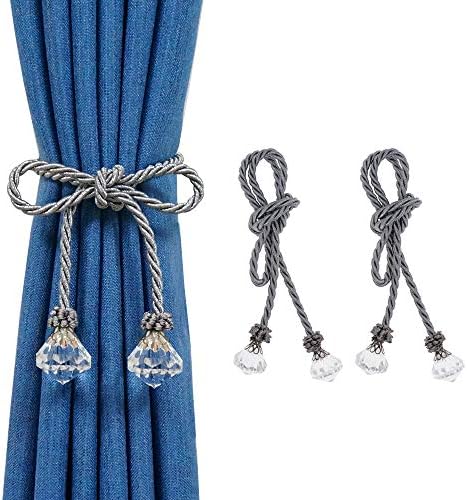 Curtain Tiebacks Rope with Crystal 2pcs Handmade Holdbacks for Window Sheer Drapes