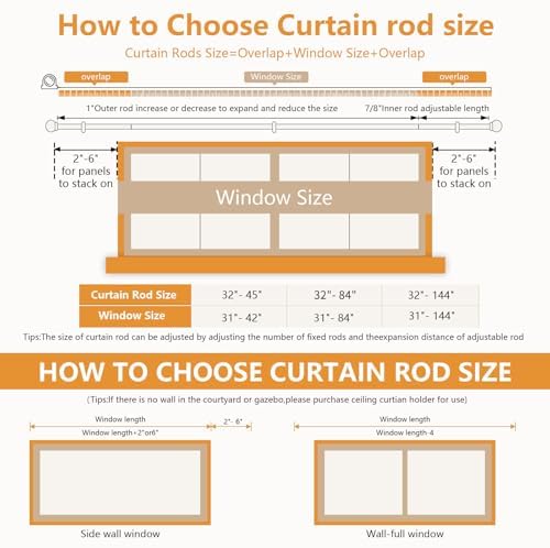 Wooden Curtain Rods 48-84 Inch Adjustable Farmhouse Rustic