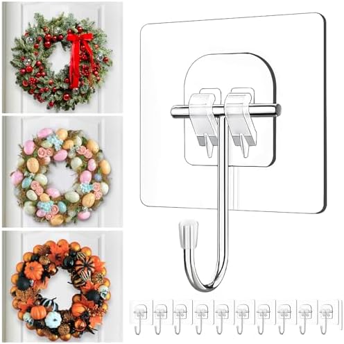 10 Pack Clear Wreath Hangers for Front Door