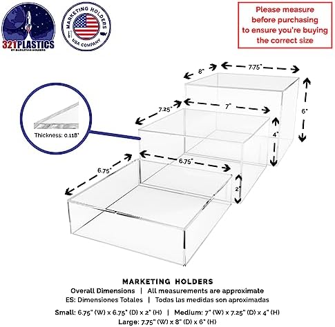 3 Piece Acrylic Display Boxes No Lid for Retail Displays