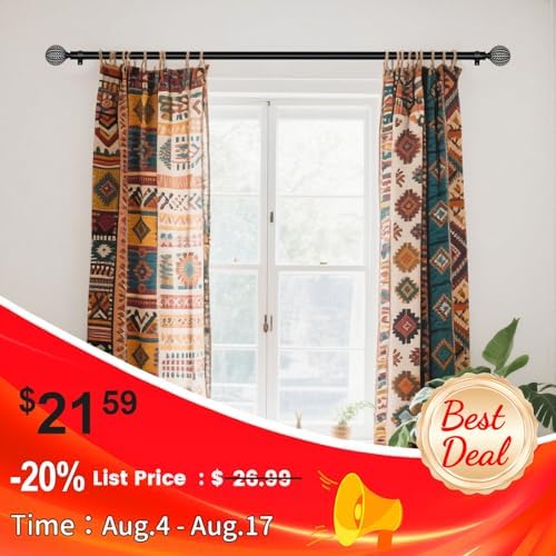 KAMANINA Wood Curtain Rods 48-84 Inch Black