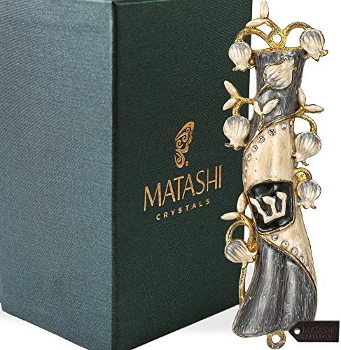 Matashi Hand Painted Mezuzah with Gold and Crystals