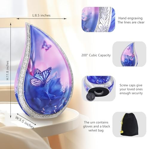 M MEILINXU Blue Butterflies Cremation Urn for Human Ashes