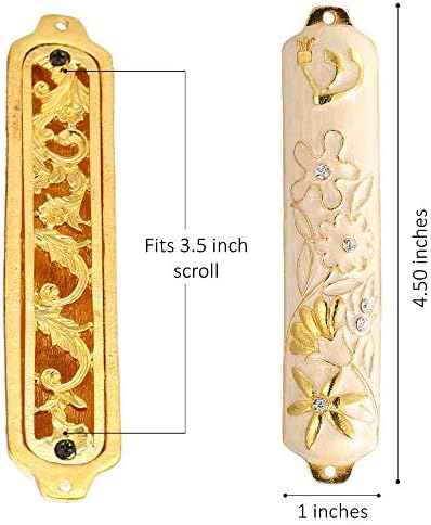Matashi Hand Painted Mezuzah with Gold Crystals and Floral Design