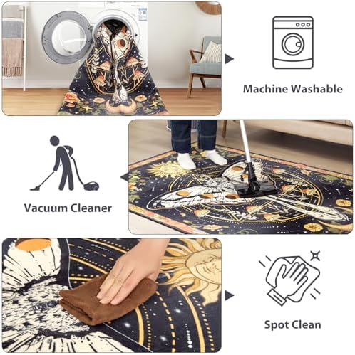 Ouyattle Luna Moth Area Rug 5x7 Black Floral Design