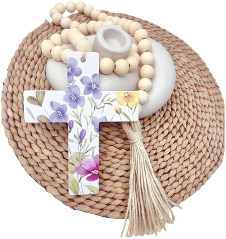 Wood Beads with Cross Tassels 45PCS Garland Decor
