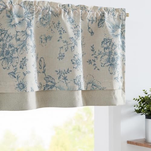 Jinchan Linen Floral Valance Double Layer 16 Inch