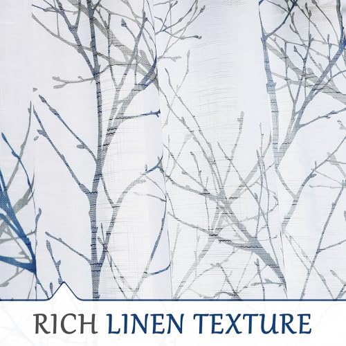 Linen Semi Sheer Curtains with Grommet Top 2 Panels