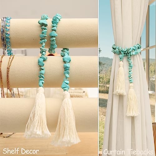Natural Turquoise Gemstone Garland with Tassel 31 Inch Boho Decor