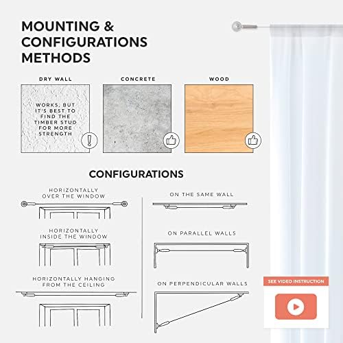 Stylish Curtain Wire System - 16ft Stainless Steel Room Divider Rod