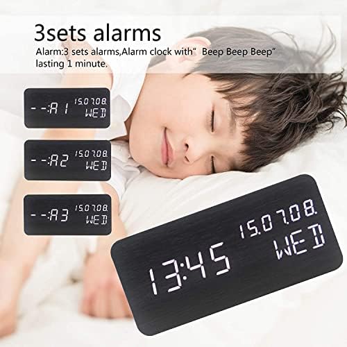 Wooden Digital Alarm Clock with Nightlight and Temperature Display
