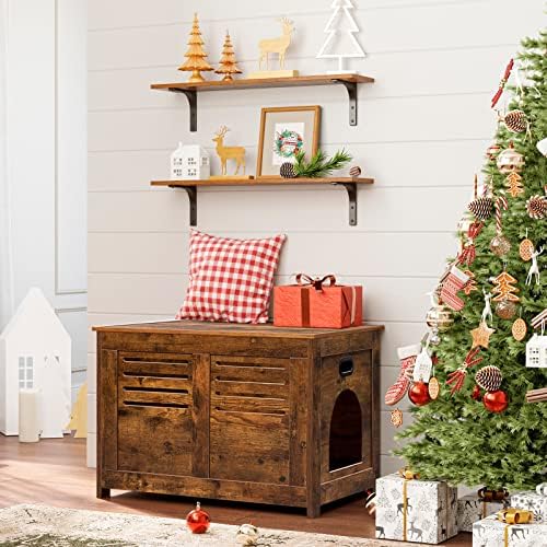Dinzilvjl Long Wall Shelves Set of 2 Rustic Brown Sturdy