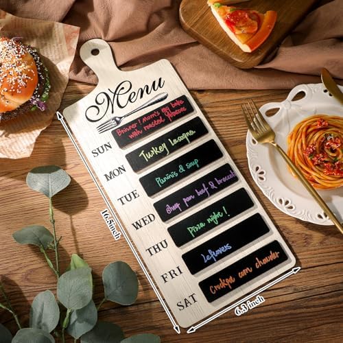 Maxdot Weekly Menu Board Wood Planner with 7 Markers and Towel