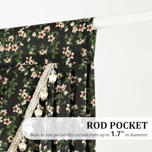 Leeva Farmhouse Style Waterfall Valance with Cherry Blossom Print and Beaded Trim
