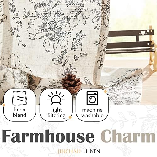 Jinchan Tie Up Valance Floral Linen 54 Inch Peonies Window Treatment