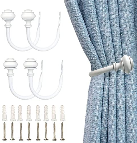 4Pcs Curtain Holdbacks - Wall Mounted Drapery Tiebacks with Screws White