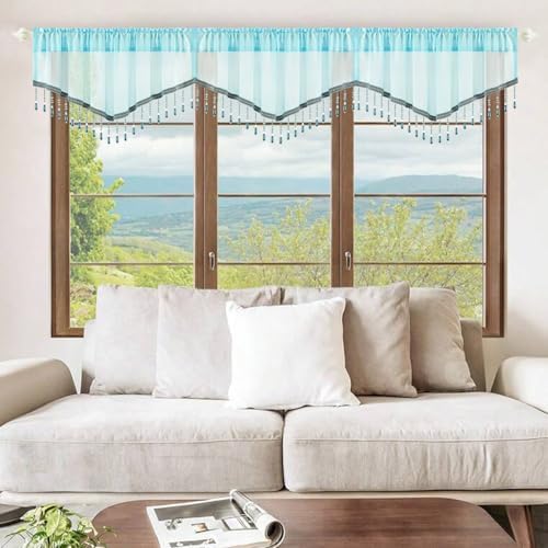 VOGOL Light Blue Sheer Valance 52x18 Inches 1 Panel