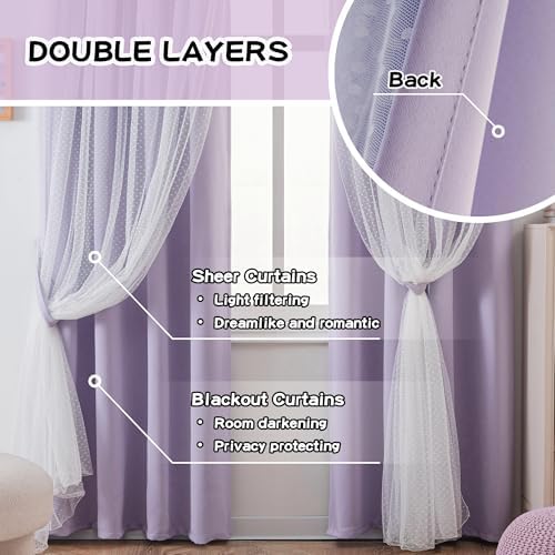 MYSKY HOME Lilac Double Layer Sheer Curtains 84 Inch 2 Panels Set