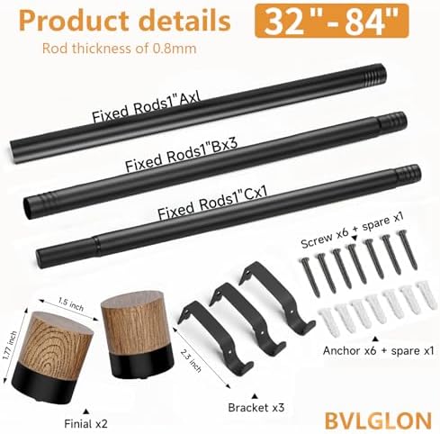 Wooden Curtain Rods 48-84 Inch Adjustable Farmhouse Rustic
