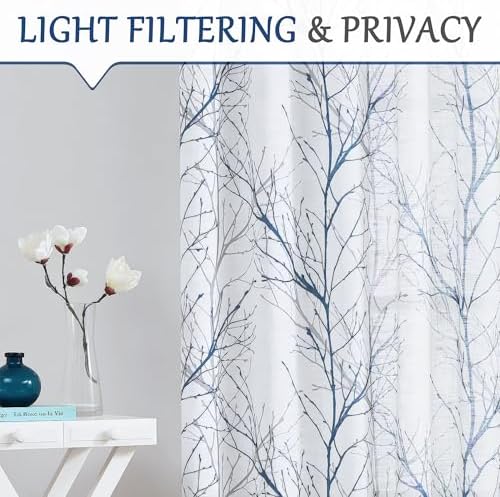 Linen Semi Sheer Curtains with Grommet Top 2 Panels