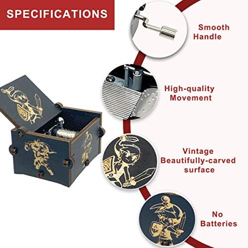 Hand Crank Wooden Music Box with Engraved Design