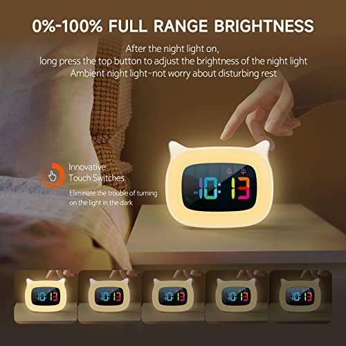 Cute Cat Ear Alarm Clock with RGB Night Light and 18 Ringtones