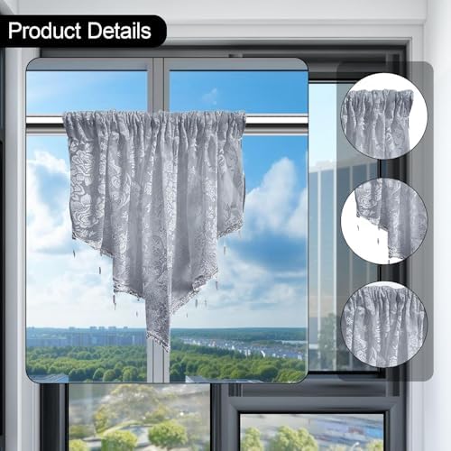 Beaded Window Valance Swag Curtain Gray