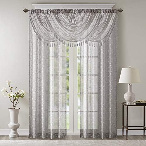 Madison Park Irina Diamond Sheer Embroidered Valance Grey 38W x 46L