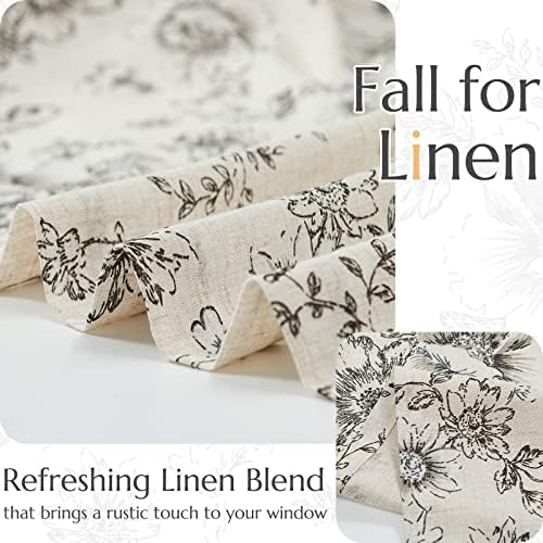 Jinchan Tie Up Valance Floral Linen 54 Inch Peonies Window Treatment