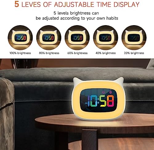 Cute Cat Ear Alarm Clock with RGB Night Light and 18 Ringtones