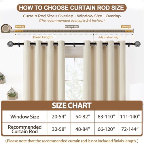 KAMANINA Wood Curtain Rods 48-84 Inch Black