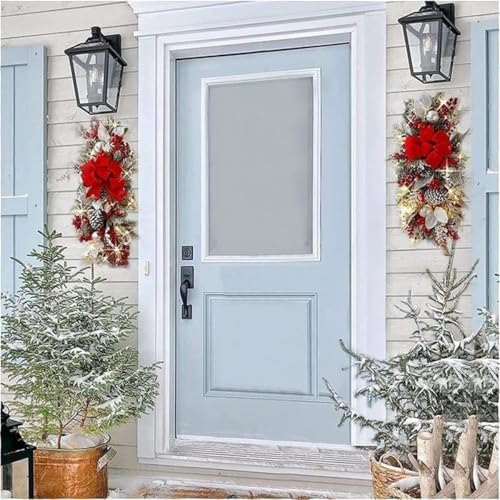 Red Artificial Christmas Teardrop Swags Pre Lit Staircase Decor
