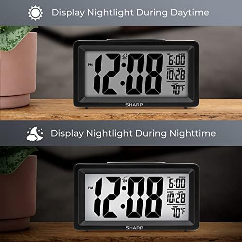 Sharp Digital Alarm Clock with Nightlight and Temperature Display