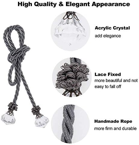 Curtain Tiebacks Rope with Crystal 2pcs Handmade Holdbacks for Window Sheer Drapes