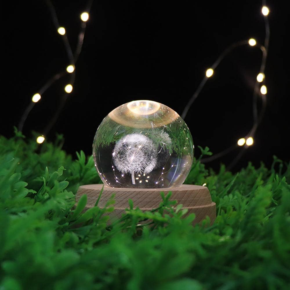 3D Crystal Ball Music Box with LED Light and Wooden Base