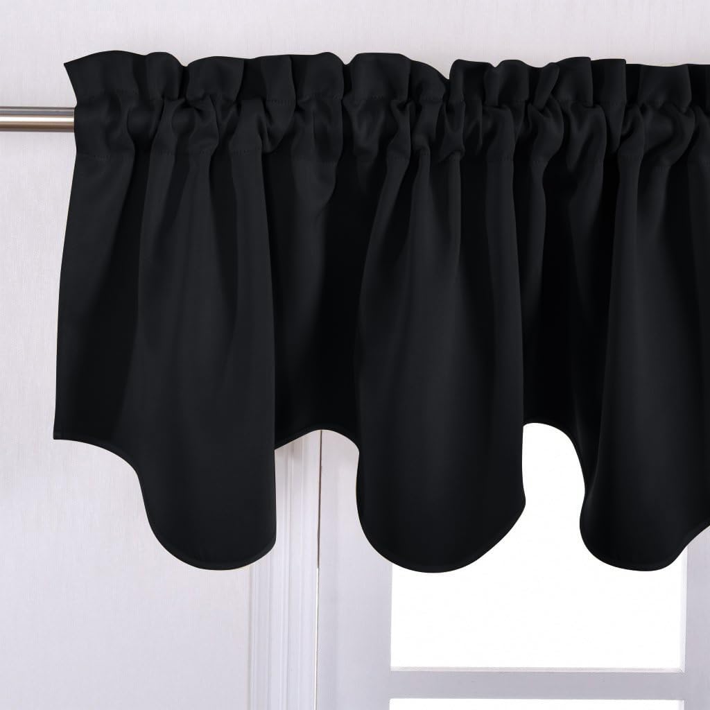 NICETOWN Valance 52x18 Scalloped Rod Pocket Black 1-Pack