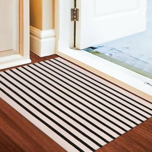 LEEVAN Washable Proch Rug Soft Entryway 23x36 Black and White Area Rug