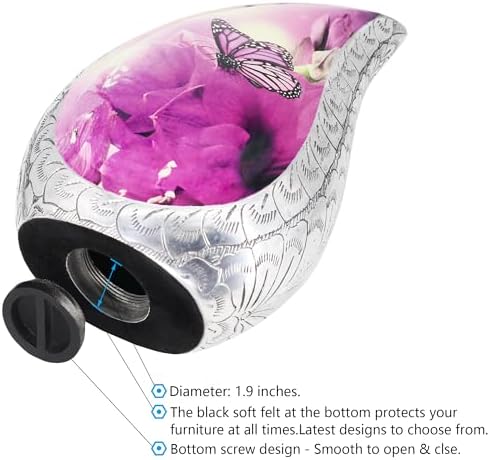 M Meilin Xu Teardrop Cremation Urn Purple Flower Butterfly Large