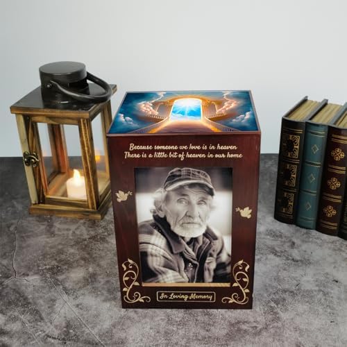 Wooden Cremation Urn with Photo Frame for Human Ashes