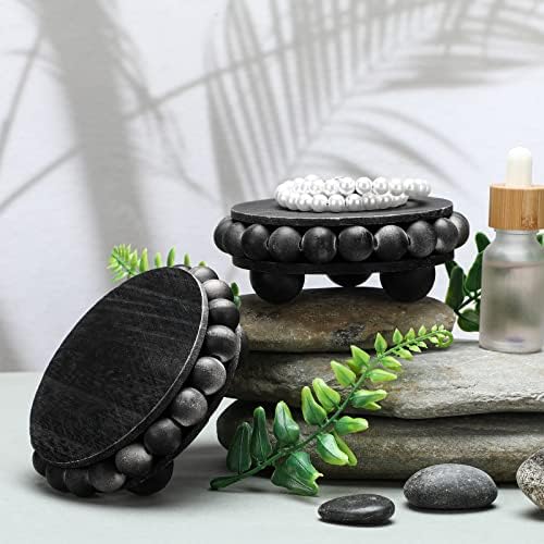 Yookeer 2 Pcs Round Wooden Risers Black Distressed Farmhouse Display Stand