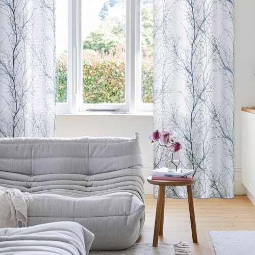 Linen Semi Sheer Curtains with Grommet Top 2 Panels
