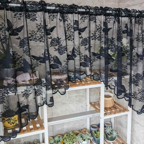 KMSG Butterfly Embroidered Sheer Curtain Valance with Rod Pocket