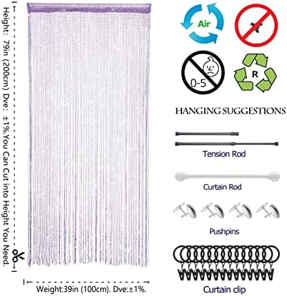Beaded Curtain Panel with Tassels for Doorway Purple
