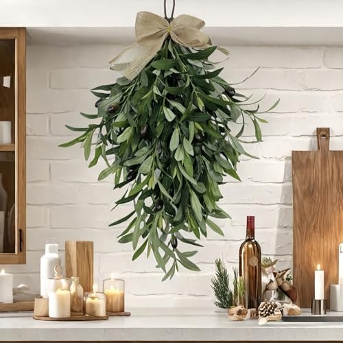 24 Inch Artificial Teardrop Olive Wreath with Bow