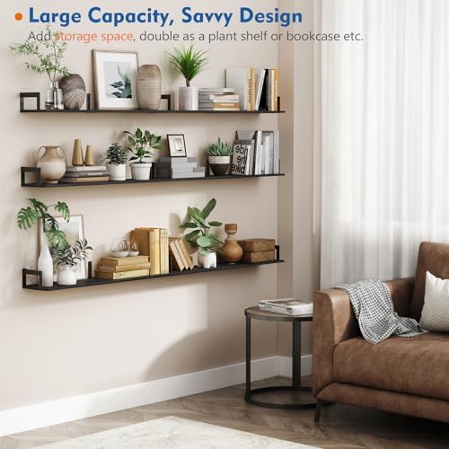 Harwaya Large Floating Book Shelves Set of 3 - Black