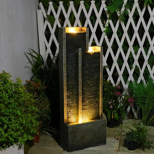 354 Inch Modern Waterfall Fountain with Lights and Gentle Flow